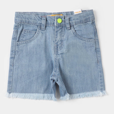 Girls Denim Short Solid - Ice Blue