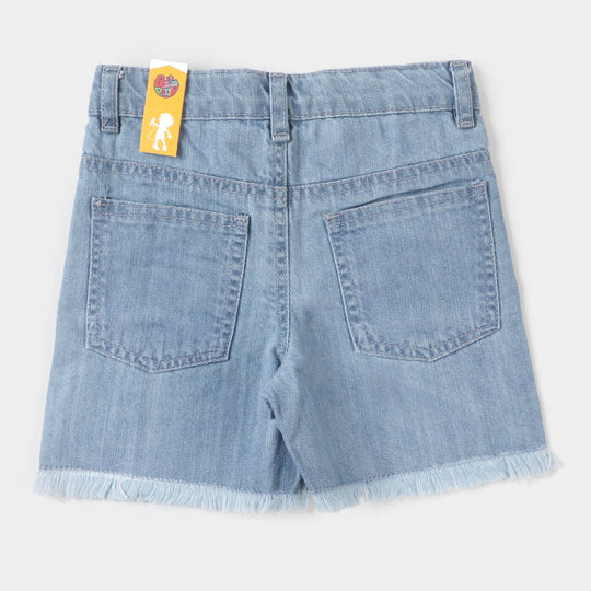 Girls Denim Short Solid - Ice Blue