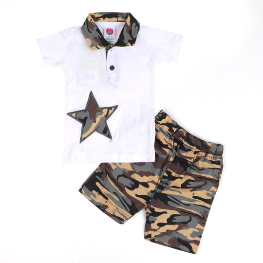 Infants Boys Suit 2 Pcs Star Embroidered - White