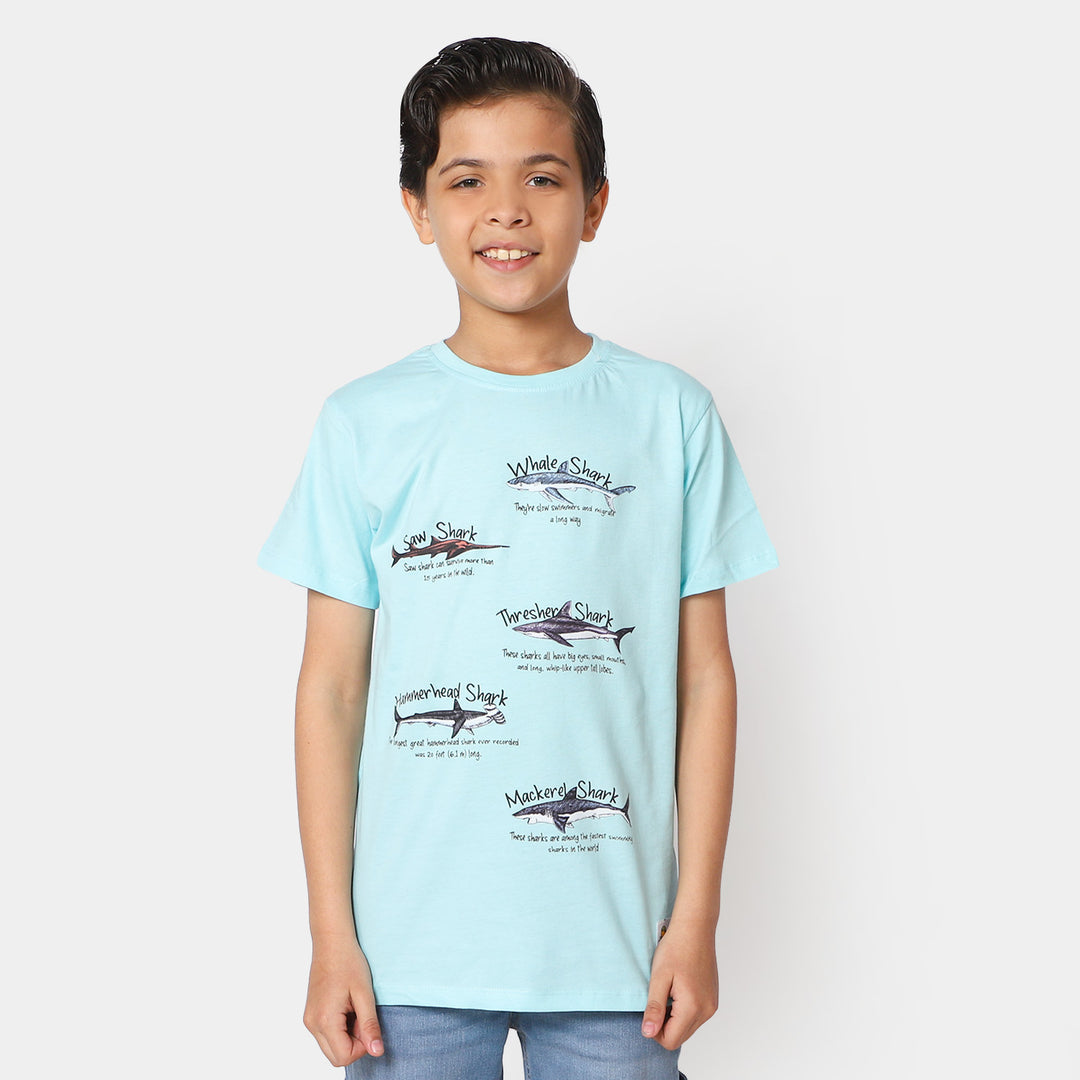 Boys Jersey Round Neck T-Shirt Shark - Sky Blue