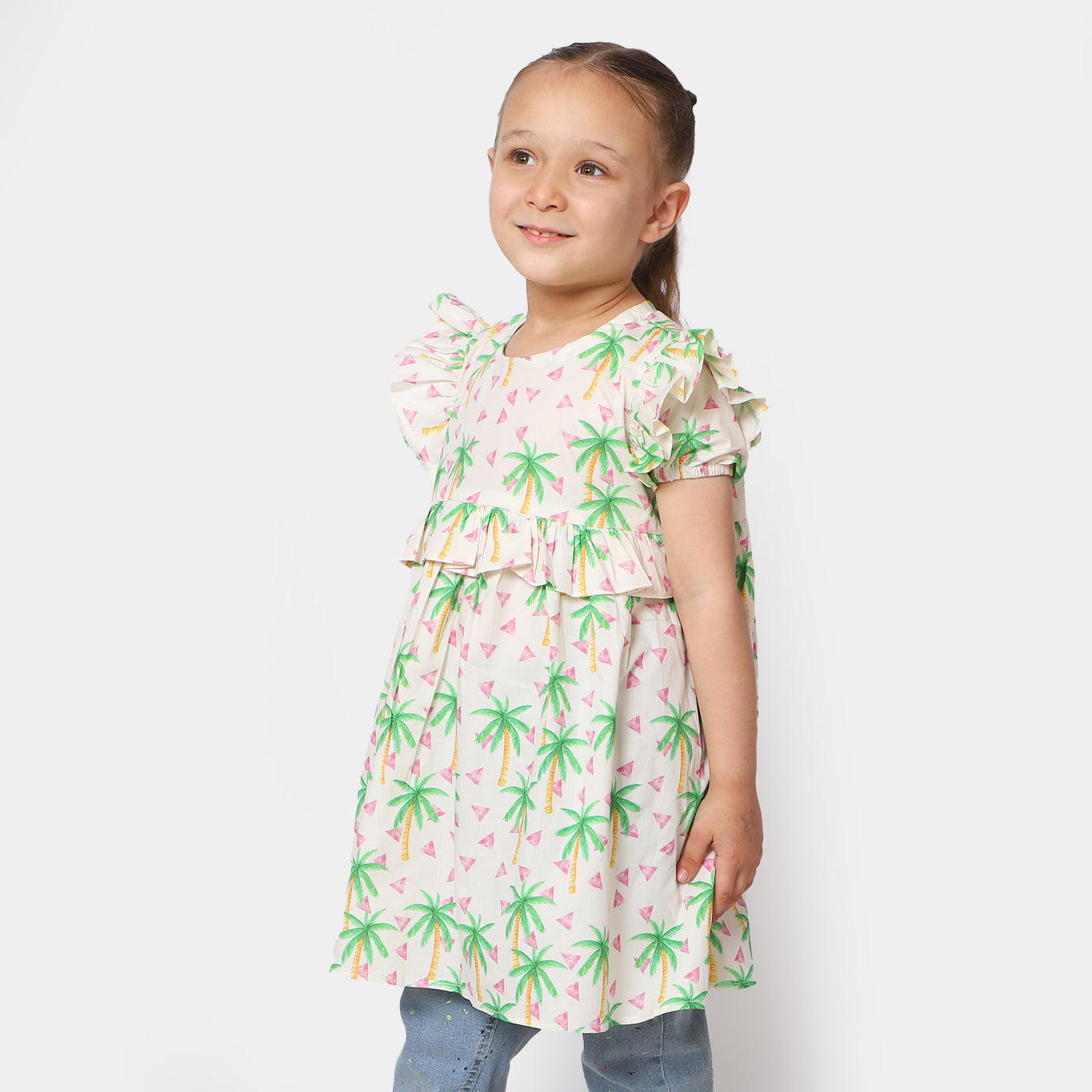 Girls Cotton Casual Frock Checkered - Multi