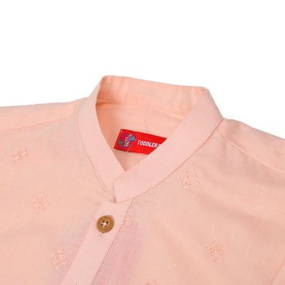 Boys Embroidered Kurta Pajama Suit Diamond - Peach