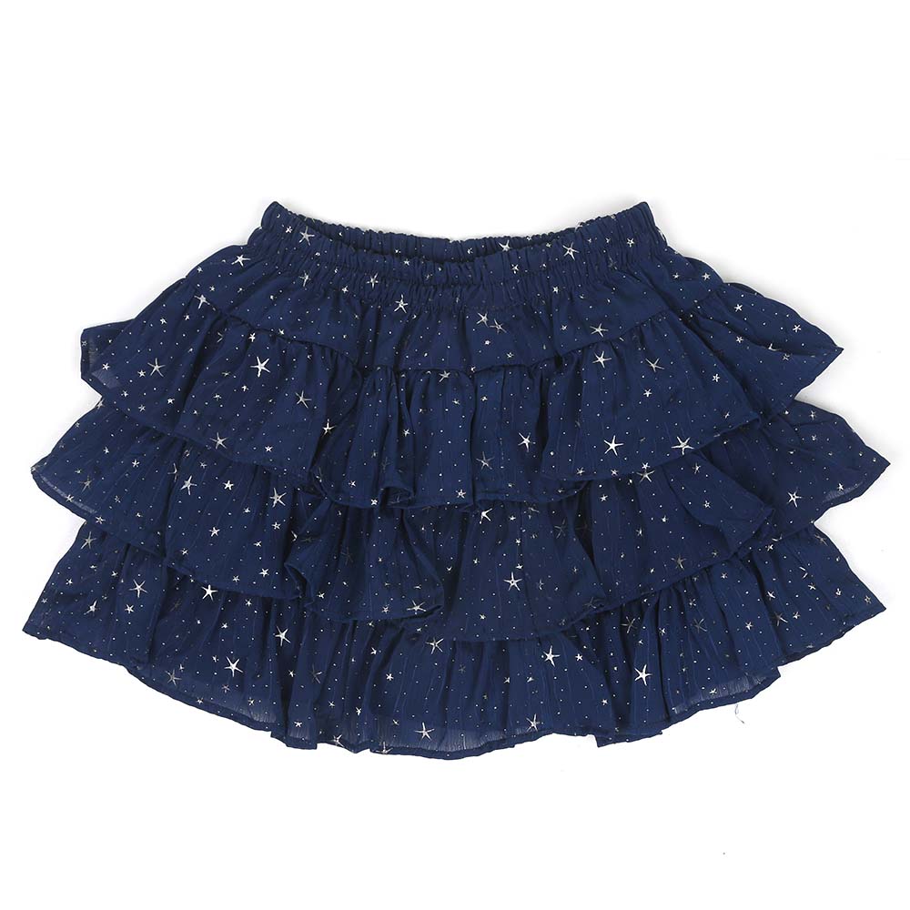 Girls Short Skirts Silver Stars - Navy