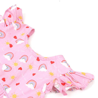 Infant Girls Digital Print Cotton Frock Heart N Rainbow - Pink
