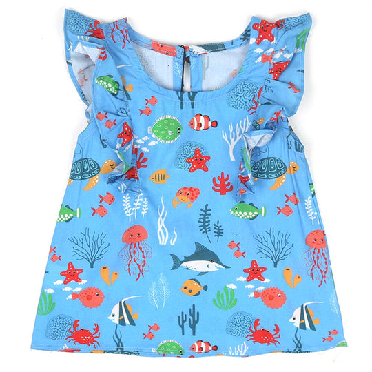 Girls Digital Print Casual Top Sea Animals - Blue