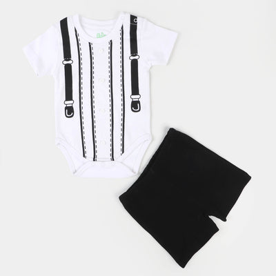 Infant Boys Cotton 2Pcs Formal Suit - White/Black
