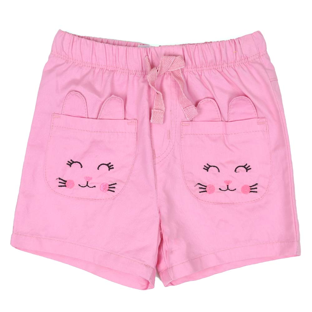 Catty Emb Cotton Short For Girls - Pink