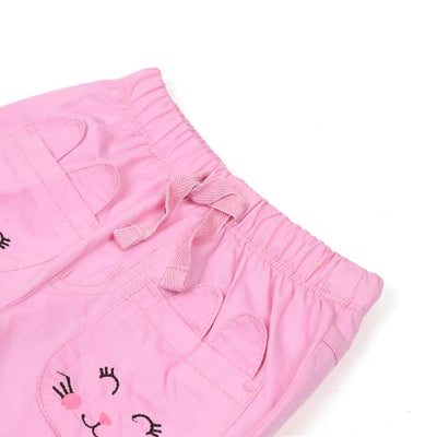 Catty Emb Cotton Short For Girls - Pink