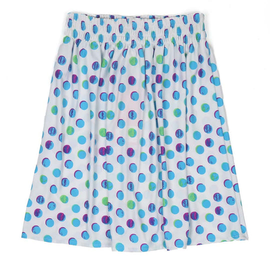 Girls Short Skirt Multi Dots - White