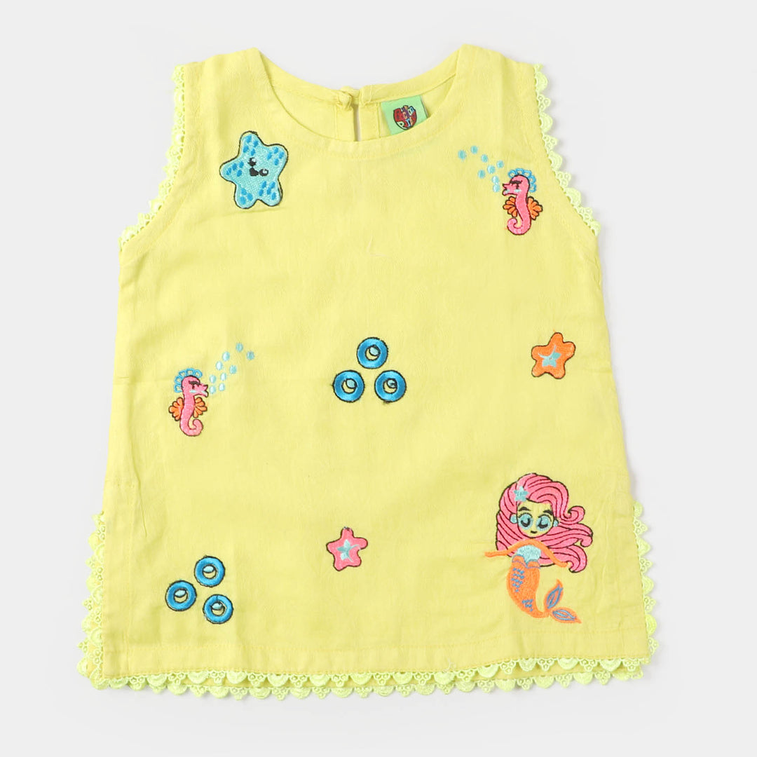 Infant Girls Jacquard Embroidered Kurti Mermaid - Yellow