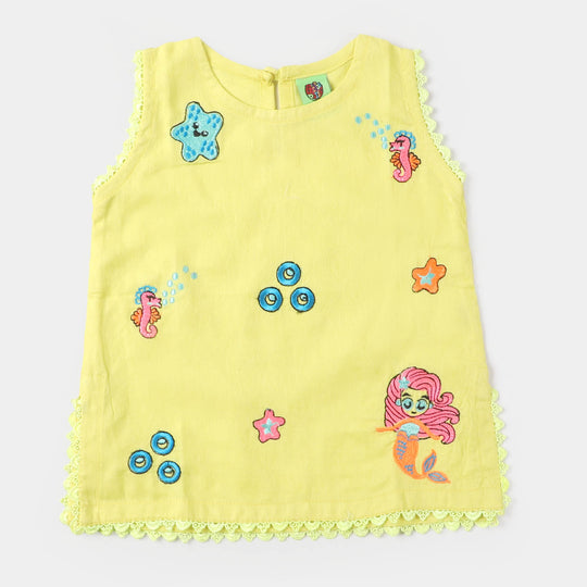 Infant Girls Jacquard Embroidered Kurti Mermaid - Yellow