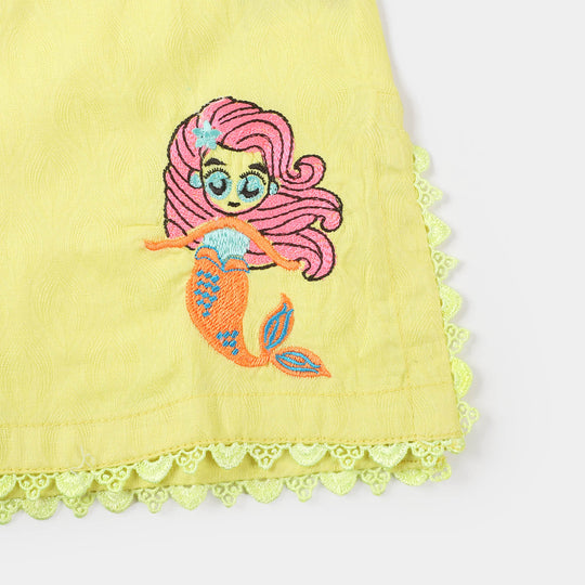 Infant Girls Jacquard Embroidered Kurti Mermaid - Yellow