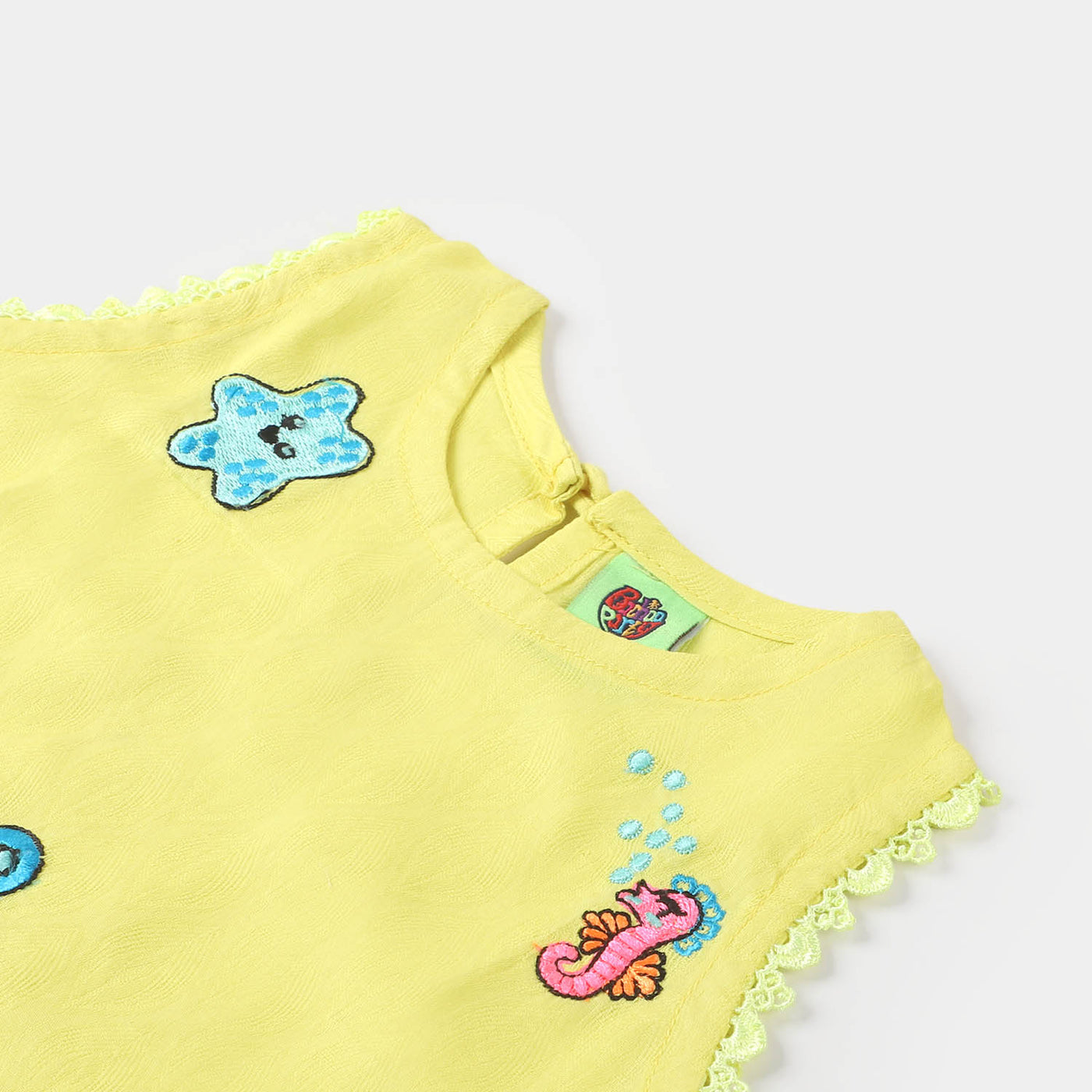 Infant Girls Jacquard Embroidered Kurti Mermaid - Yellow