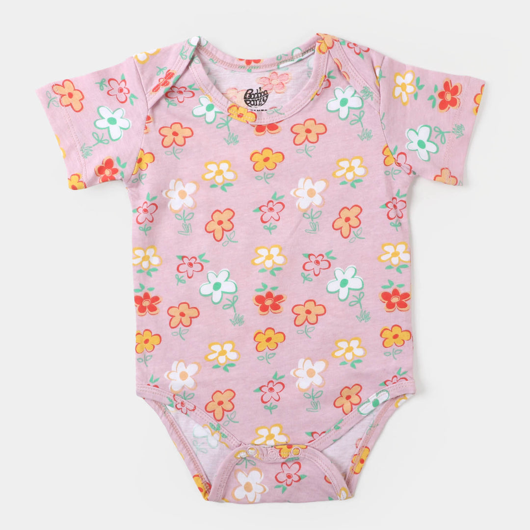 Infant Girls Knitted Romper Flower Printed  - Blushing