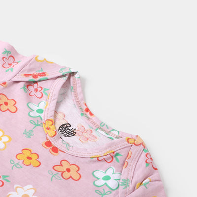 Infant Girls Knitted Romper Flower Printed  - Blushing