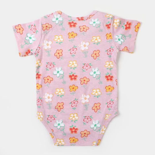 Infant Girls Knitted Romper Flower Printed  - Blushing