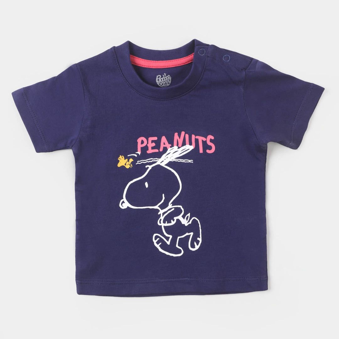 Infant Girls Slub T-Shirt  - Navy Blue
