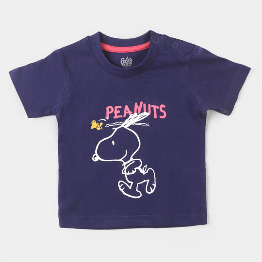 Infant Girls Slub T-Shirt  - Navy Blue