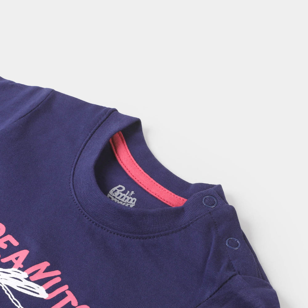 Infant Girls Slub T-Shirt  - Navy Blue