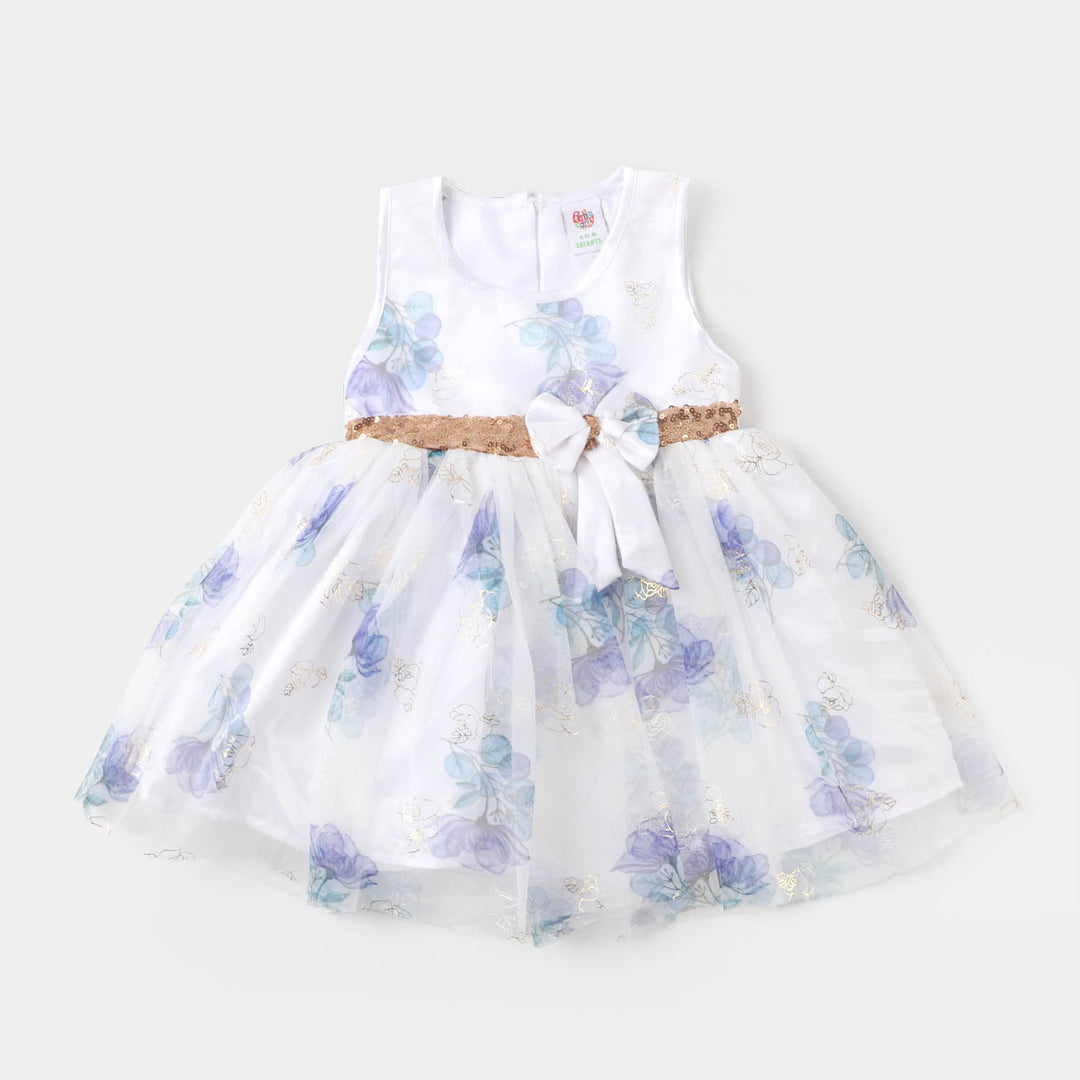 Infant Girls Fancy Frock Foil Flowers - Blue