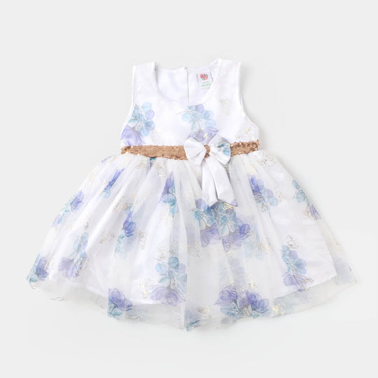 Infant Girls Fancy Frock Foil Flowers - Blue