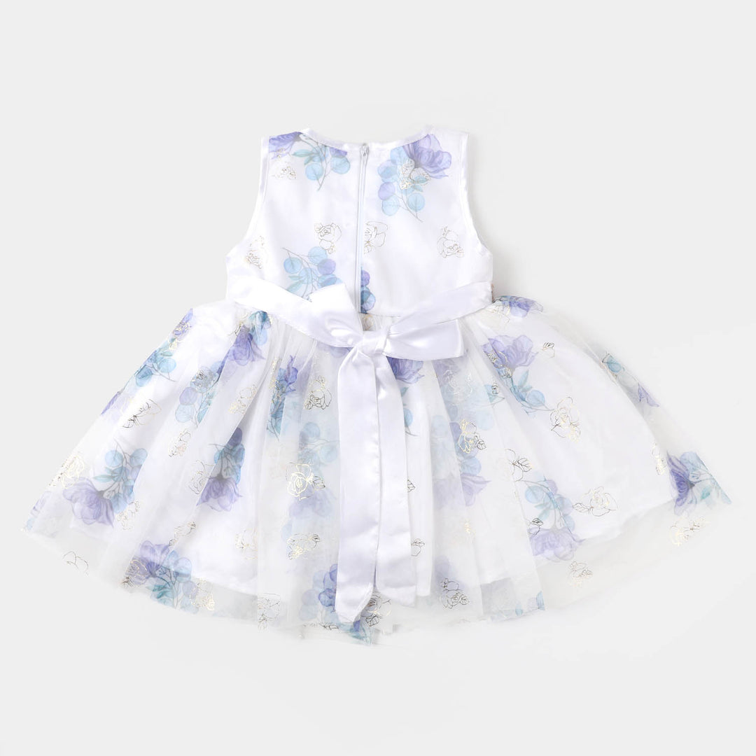 Infant Girls Fancy Frock Foil Flowers - Blue