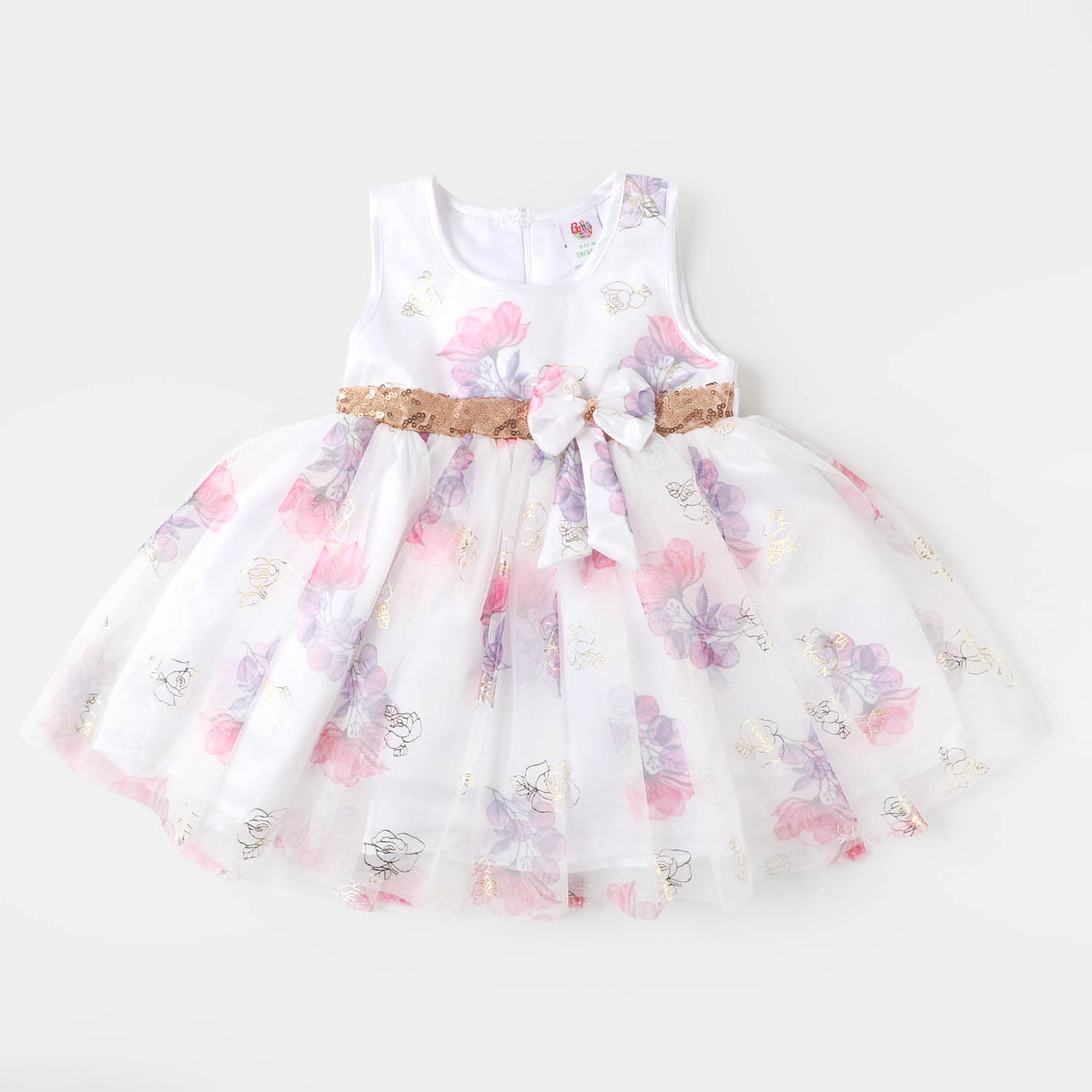 Infant Girls Fancy Frock Foil Flowers - Pink