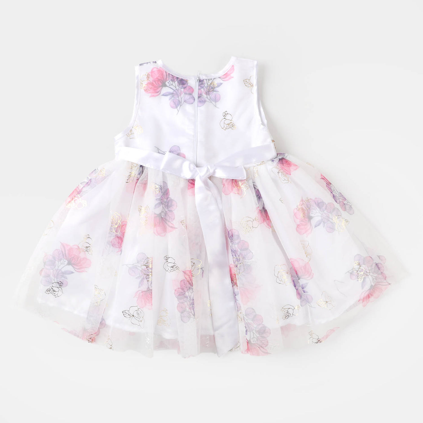 Infant Girls Fancy Frock Foil Flowers - Pink