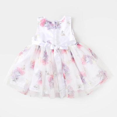 Infant Girls Fancy Frock Foil Flowers - Pink