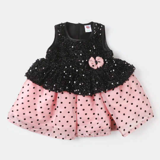 Infant Girls Organza Fancy Frock Polka Dots - BLACK