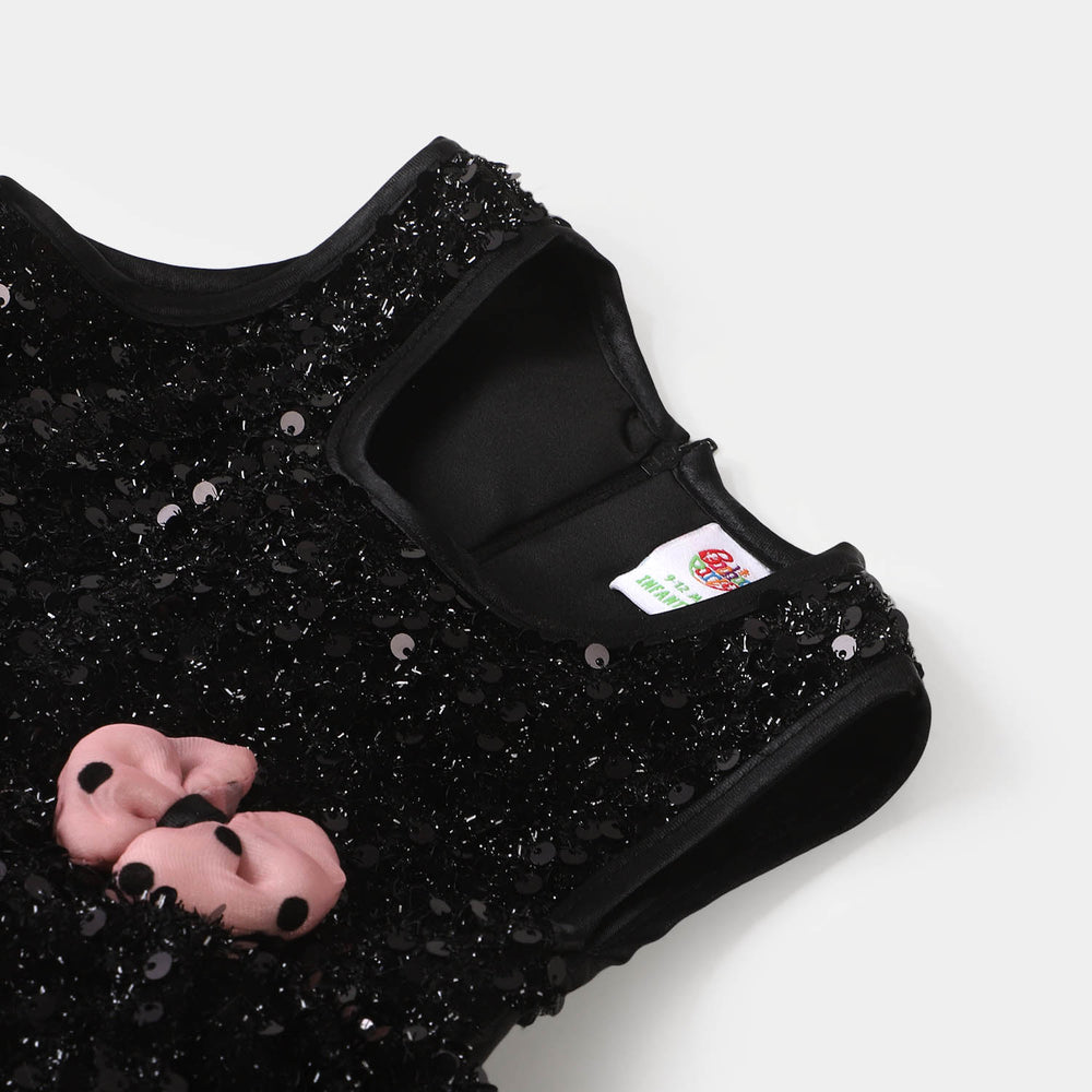 Infant Girls Organza Fancy Frock Polka Dots - BLACK