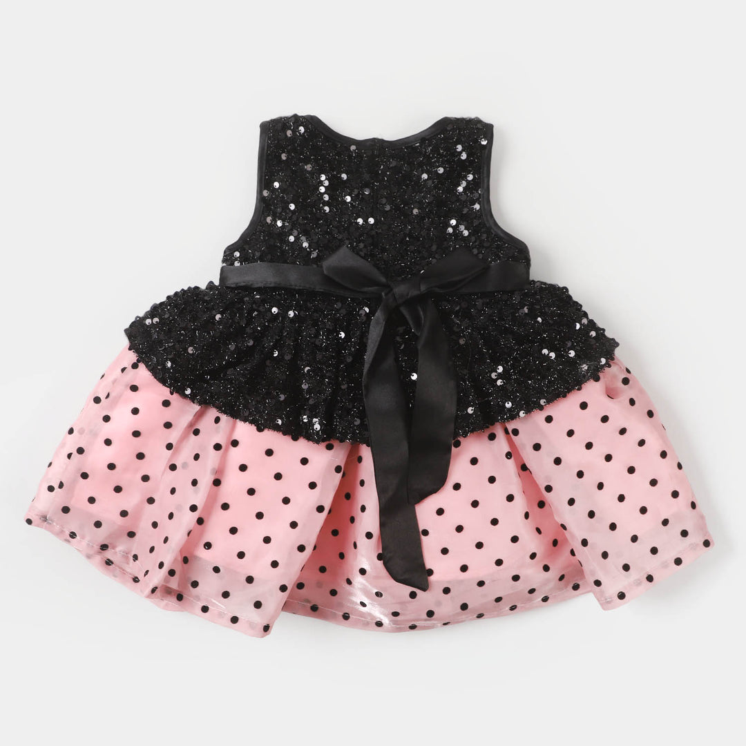 Infant Girls Organza Fancy Frock Polka Dots - BLACK