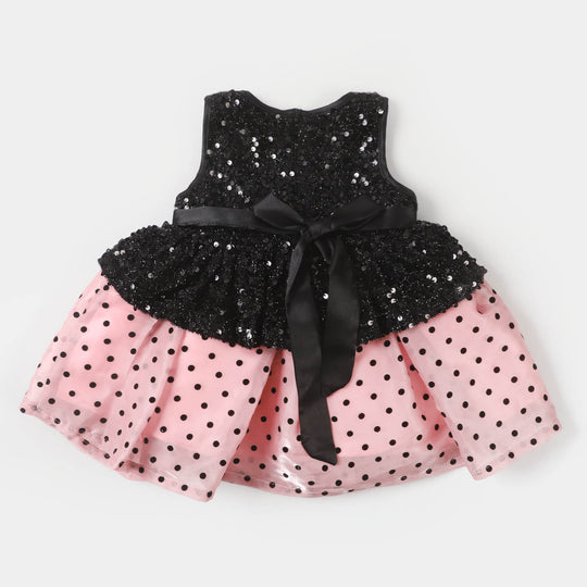 Infant Girls Organza Fancy Frock Polka Dots - BLACK