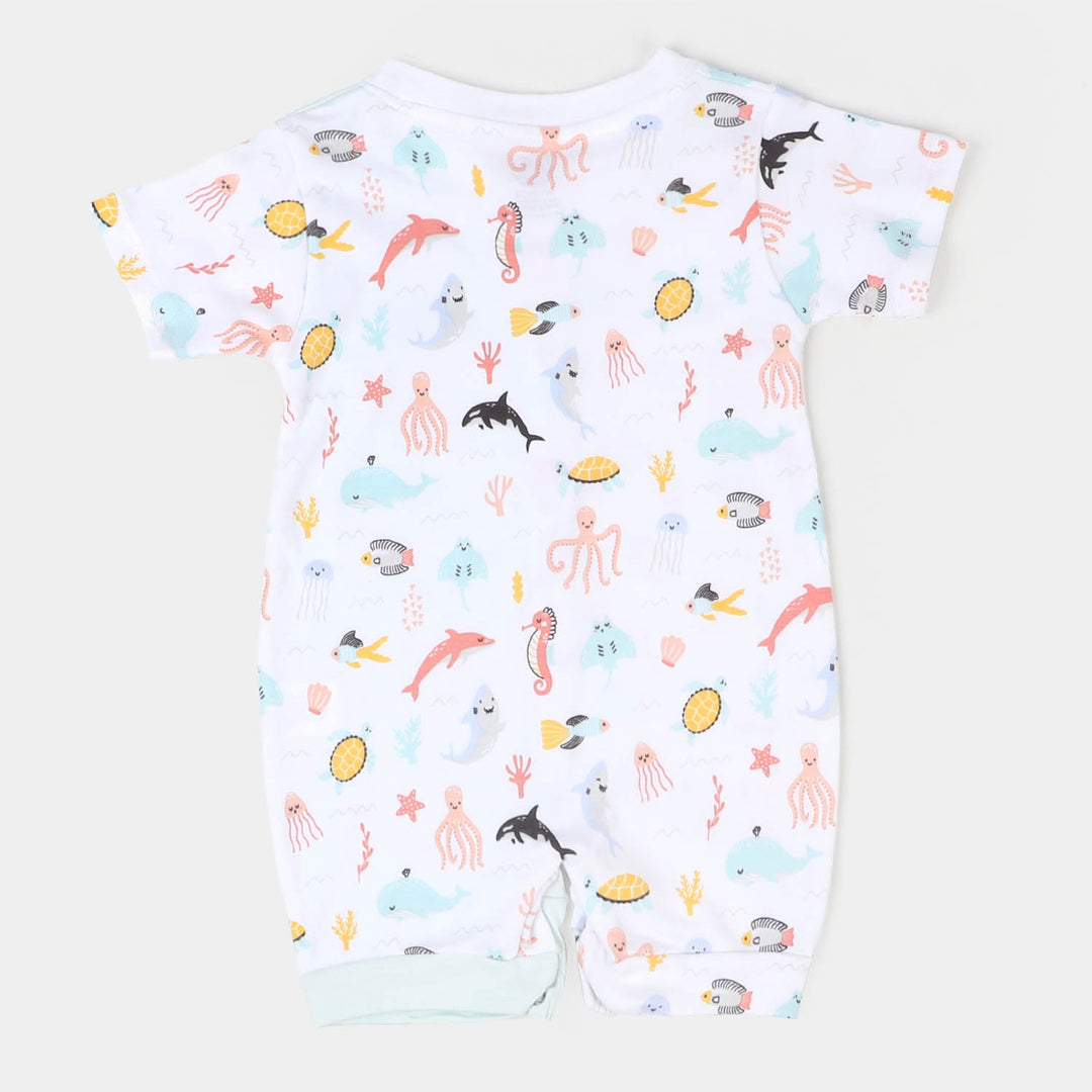 Infant Boys Cotton Romper Marine - White/Blue
