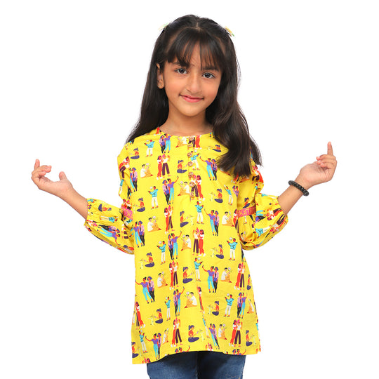 Girls Siblings Casual Top- Yellow