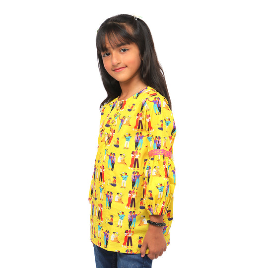 Girls Siblings Casual Top- Yellow