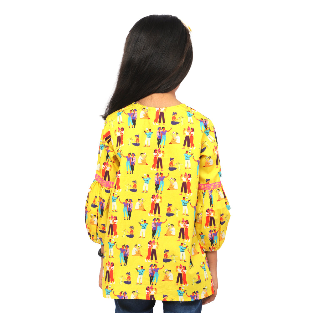 Girls Siblings Casual Top- Yellow