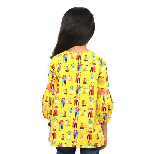 Girls Siblings Casual Top- Yellow