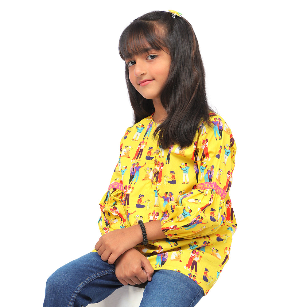 Girls Siblings Casual Top- Yellow
