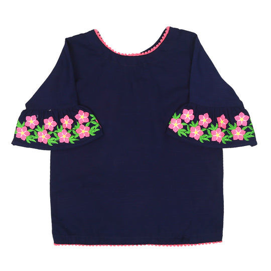 Girls Embroidery Top - Navy Blue