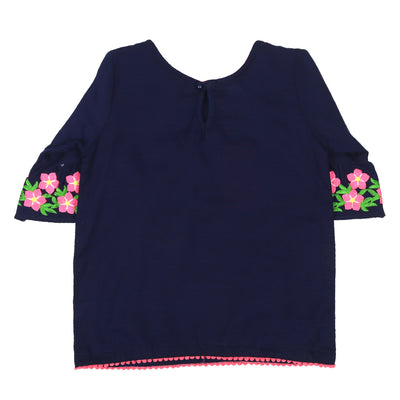 Girls Embroidery Top - Navy Blue