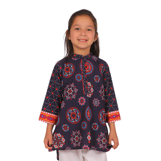 Girls Digital Print Kurti Circle Girl - Navy