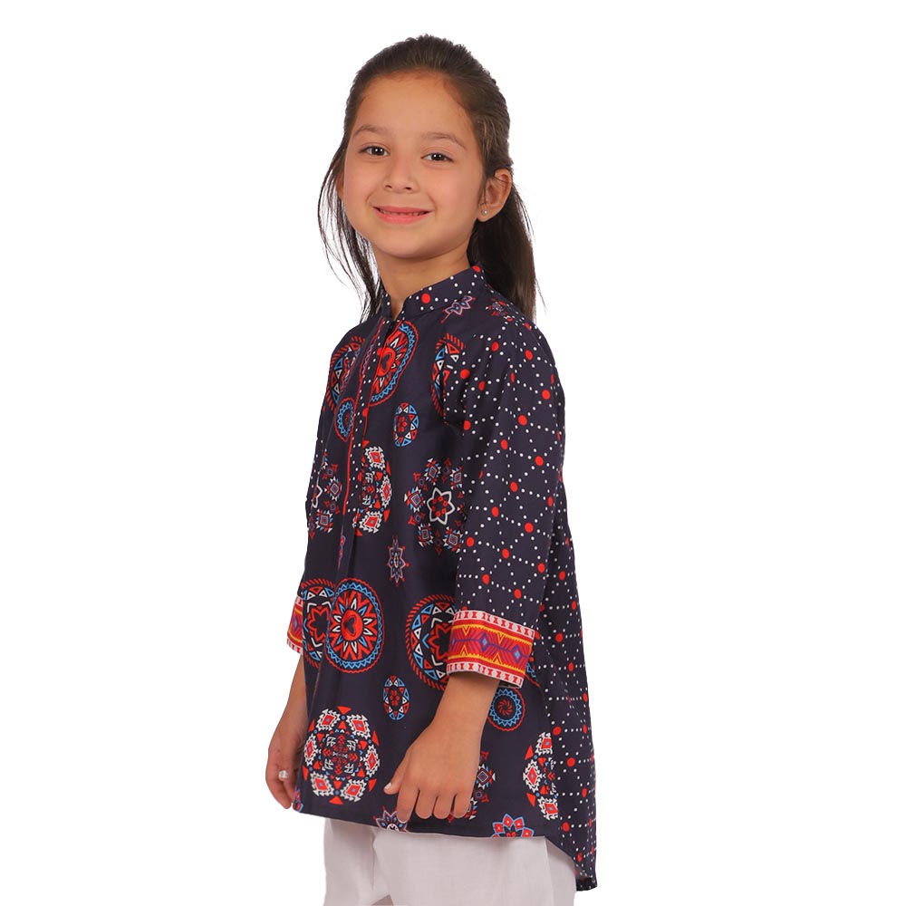 Girls Digital Print Kurti Circle Girl - Navy