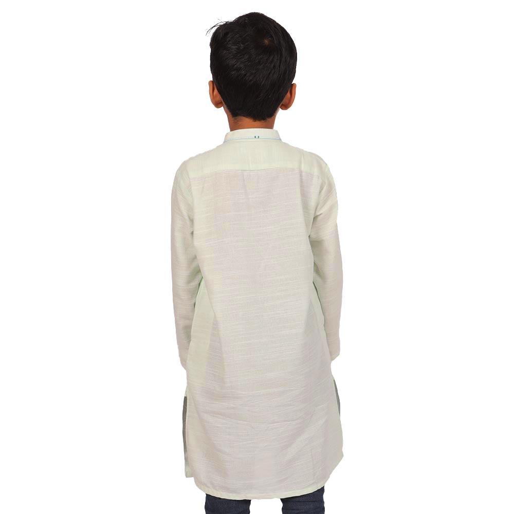 Boys Embroidered Kurta Elegant Pocket - Mint