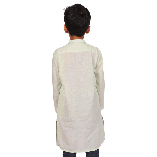 Boys Embroidered Kurta Elegant Pocket - Mint