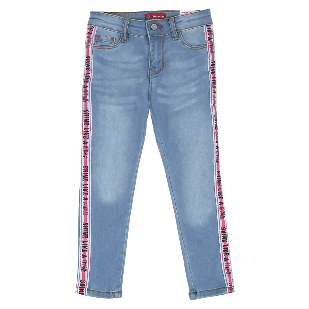 Girls Pant Denim Shine Like Tape - Lt-Blue