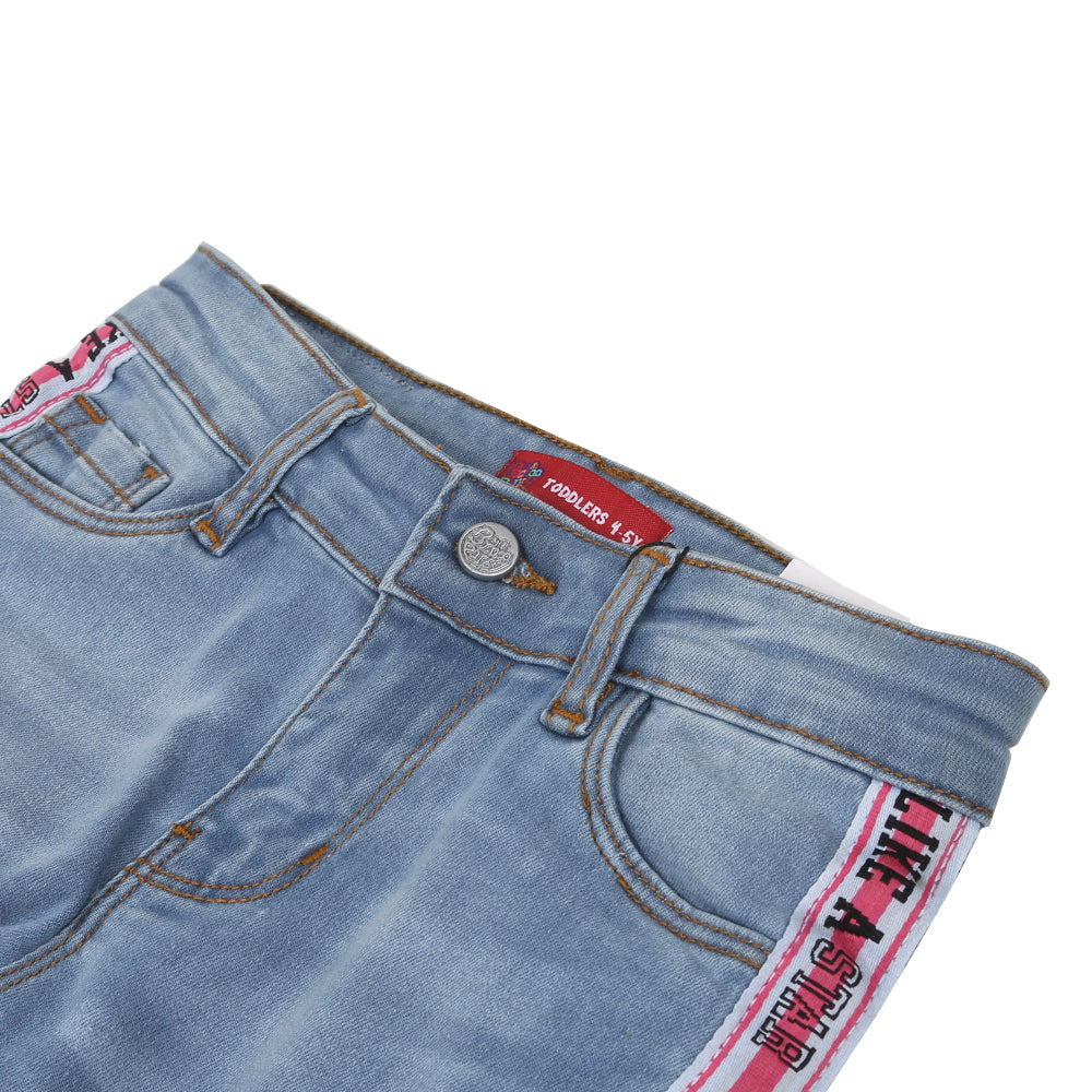 Girls Pant Denim Shine Like Tape - Lt-Blue