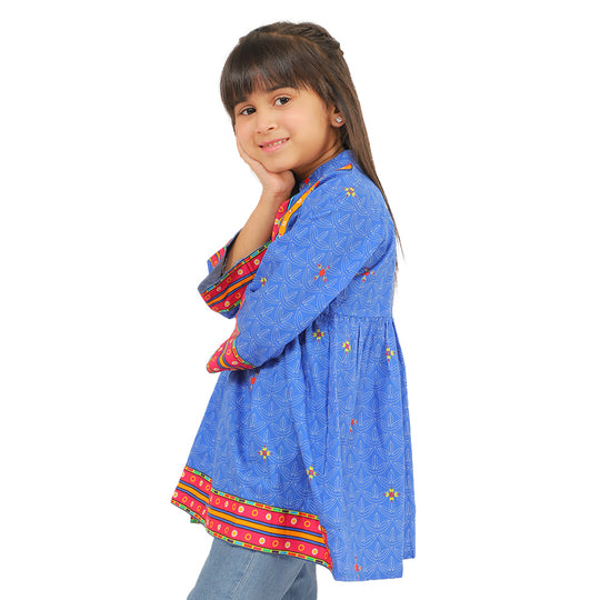 Girls Digital Print Kurti Rang Barang - Blue