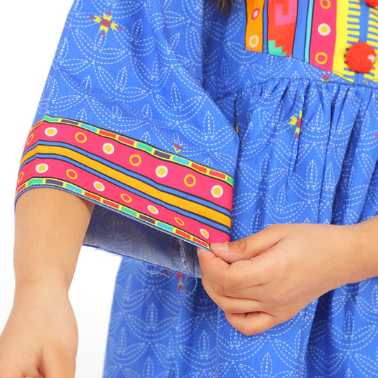 Girls Digital Print Kurti Rang Barang - Blue