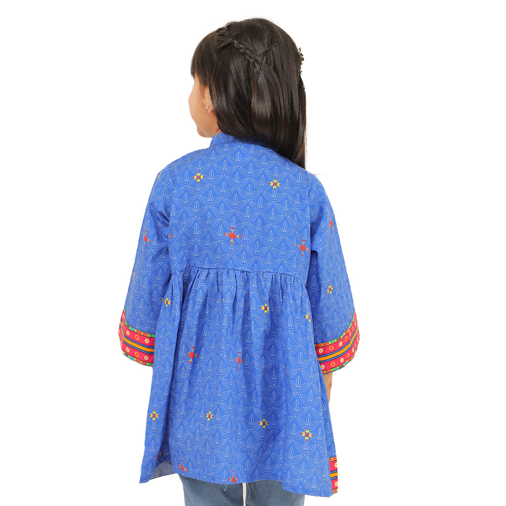 Girls Digital Print Kurti Rang Barang - Blue